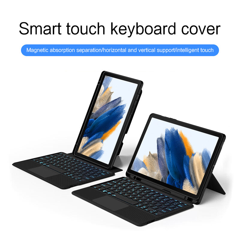 Pro Samsung Galaxy Tab A8 10.5 (2021) Stojací pouzdro PU kožený kryt na tablet + odnímatelná Bluetooth podsvícená klávesnice s touchpadem / slotem pro pero Pro Samsung Galaxy Tab A8 10.5 (2021) Stojací pouzdro PU kožený kryt na tablet + odnímatelná Bluetooth podsvícená klávesnice s touchpadem / slotem pro pero
